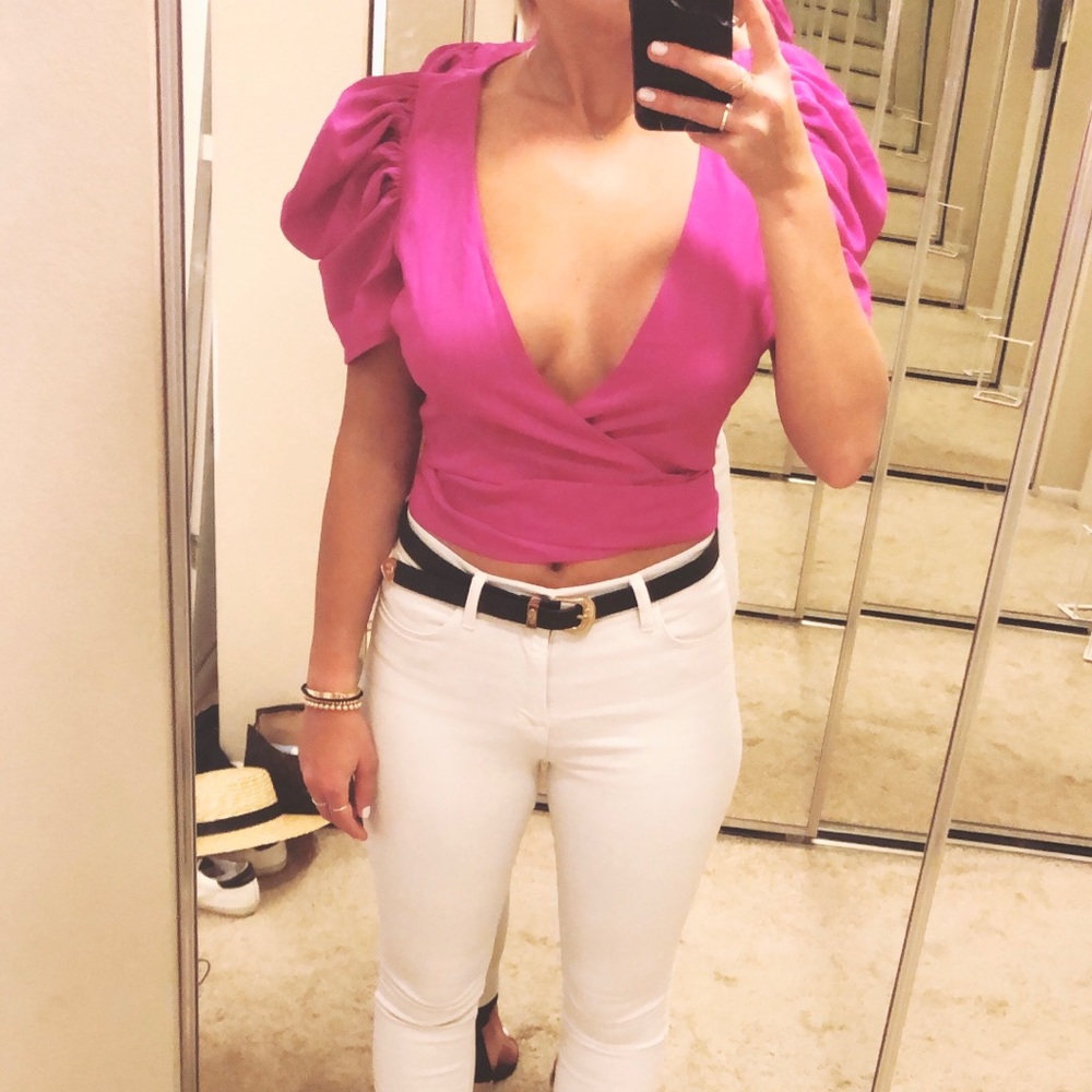 🆕 Forever 21 Crop Top Small Wrap Tie Fushia